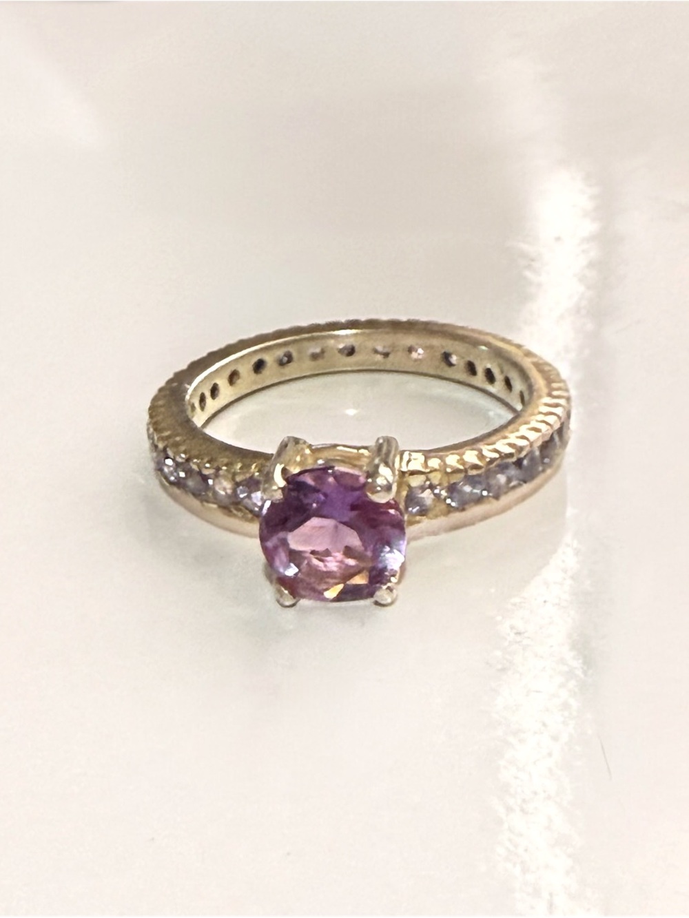 Natural Amethyst & CZ Sterling Silver Ring